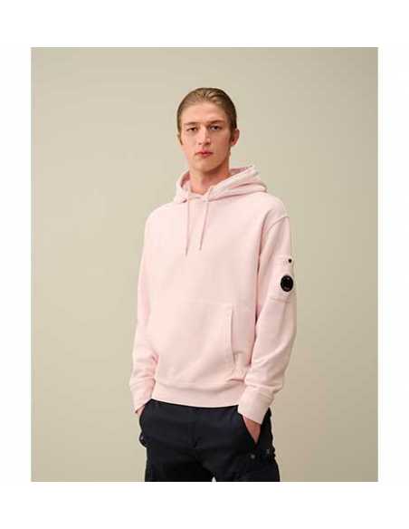 Sweat À Capuche En Coton Avec Logo Rose Pastel C.P Company présenté porté de face | Toulouse Soulery