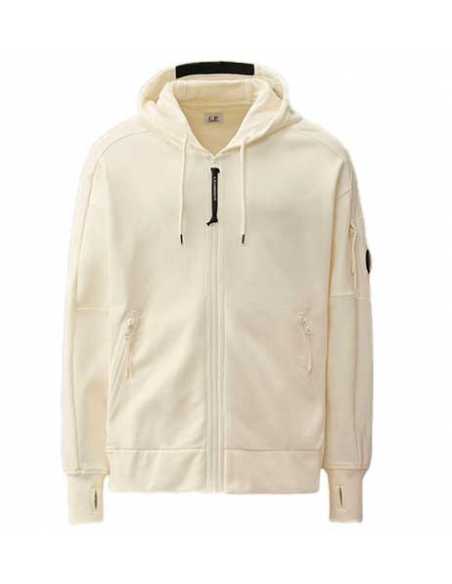 Sweat À Capuche Zippé Polaire Avec Logo Blanc C.P Company présenté de face | Toulouse Soulery