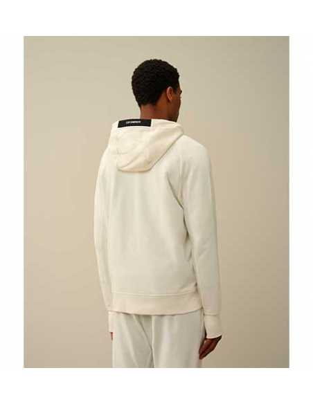 Sweat À Capuche Zippé Polaire Avec Logo Blanc C.P Company présenté porté de dos | Toulouse Soulery