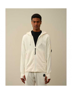 Sweat À Capuche Zippé Polaire Avec Logo Blanc C.P Company présenté de face | Toulouse Soulery 2