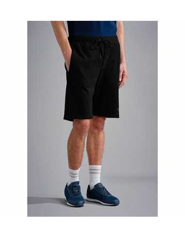 Bermuda En Coton Uni Noir Paul & Shark Homme présenté porté de face | Toulouse Soulery