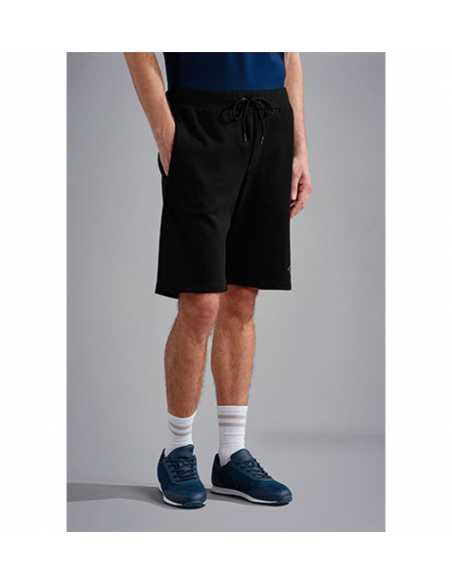 Bermuda En Coton Uni Noir Paul & Shark Homme présenté porté de face | Toulouse Soulery