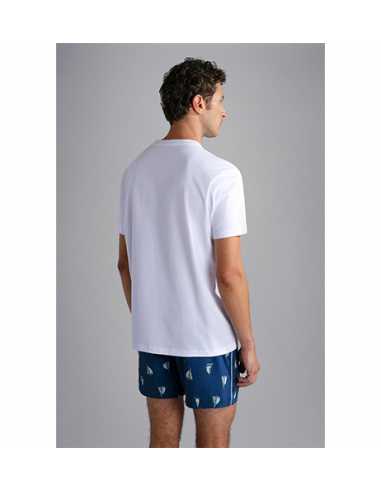 T-shirt Imprimé En Coton Blanc Paul & Shark Homme présenté de dos | Toulouse Soulery