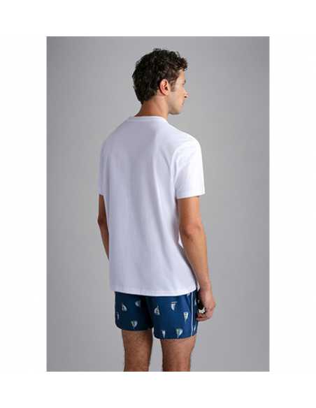 T-shirt Imprimé En Coton Blanc Paul & Shark Homme présenté de dos | Toulouse Soulery