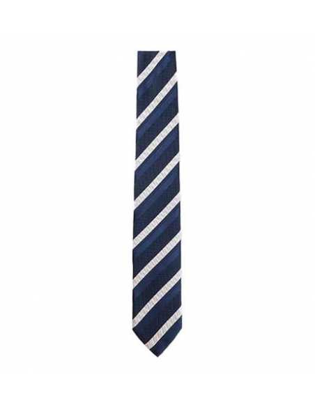 Cravate En Soie Mélangée À Motif Jacquard Bleu Foncé Boss présentée de face | Toulouse Soulery