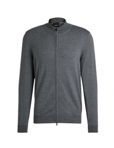 Cardigan Regular En Laine Avec Logo Gris Boss Homme présenté de face | Toulouse Soulery