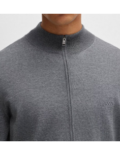 Cardigan Regular En Laine Avec Logo Gris Boss Homme présenté de face | Toulouse Soulery 2