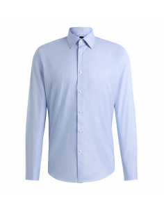 Chemise Regular En Coton À Micro Rayures Bleu Clair Boss présentée de face | Toulouse Soulery
