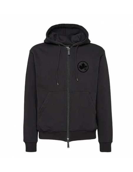 Sweat À Capuche Zippé Cool Maple Leaf Noir Dsquared2 présenté de face | Toulouse Soulery