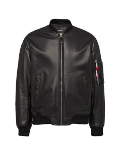 Veste Bomber en Cuir Noir Dsquared2 Homme présentée de face | Toulouse Soulery