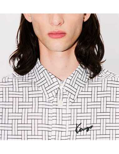 Chemise Oversize 'Kenzo Weave' Blanche Et Noire Kenzo zoom sur le logo| Toulouse Soulery
