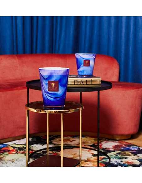 Bougie Parfumée Atlas Majorelle en verre bleu et cire prune présentation|Toulouse Soulery