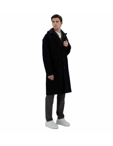 Manteau En New Velour Et Ecoage Noir Herno Homme, porté de face | Toulouse Soulery