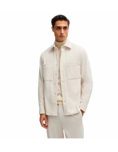 Chemise En Velours Côtelé À Col Kent Blanc Boss Homme, présentée de face | Toulouse Soulery