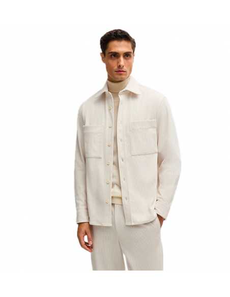 Chemise En Velours Côtelé À Col Kent Blanc Boss Homme, présentée de face | Toulouse Soulery