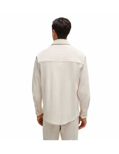 Chemise En Velours Côtelé À Col Kent Blanc Boss Homme, présentée de dos | Toulouse Soulery