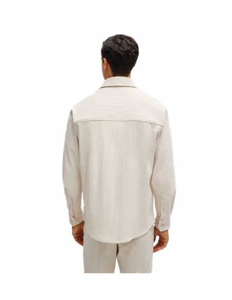 Chemise En Velours Côtelé À Col Kent Blanc Boss Homme, présentée de dos | Toulouse Soulery