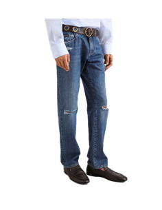 Jean Classique En Coton Avec Plaquette Bleu Dolce&Gabbana, vision de face | Toulouse Soulery 2