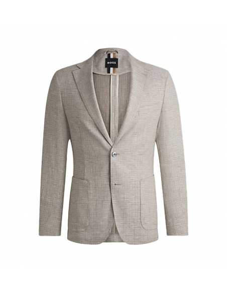 Veste Slim En Tissu À Micro Motif Beige Clair Boss Black, présenté de face| Toulouse Soulery