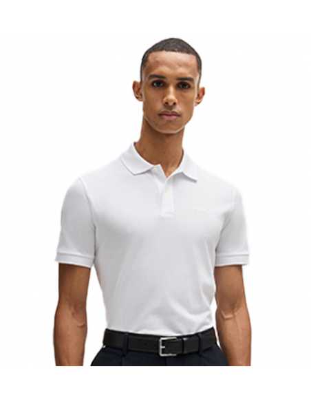 Pallas Polo Regular En Coton Avec Logo Brodé Blanc Boss, présenté porté de face| Toulouse Soulery