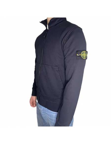 Sweat En Molleton De Coton Biologique Bleu Stone Island, zoom sur le logo｜Soulery