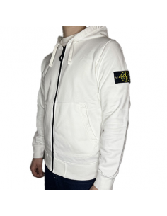 Sweat-shirt En Molleton Coton Capuche Blanc Stone Island, zoom sur le logo｜Soulery