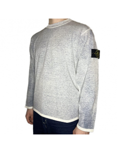 Pull Ras-Du-Cou En Coton Bleu Marine Homme Stone Island, présentation du logo ｜Soulery