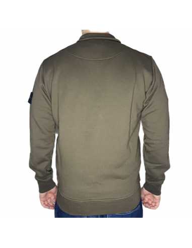 Sweat-shirt En Molleton De Coton Vert Militaire Stone Island, présenté de dos ｜Soulery