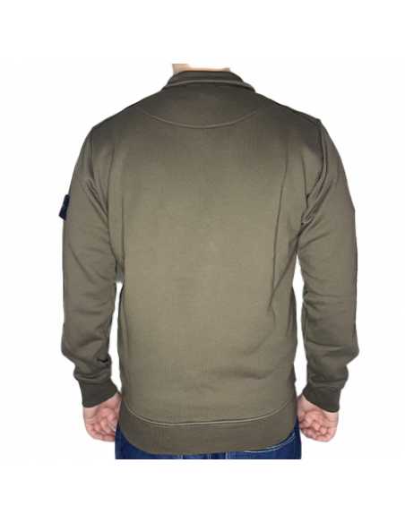 Sweat-shirt En Molleton De Coton Vert Militaire Stone Island, présenté de dos ｜Soulery