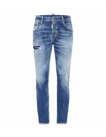 Jean Slim Skater Délavé À Petits Trous Bleu Dsquared2 Homme, présenté de dos| Soulery Toulouse