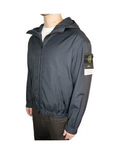 Veste à Capuche En Toile De Coton Supima Navy Stone Island, présentée de côté｜Soulery Toulouse