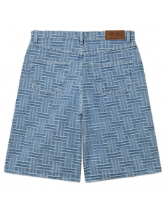 Short Droit En Denim Japonais Bleached Blue Denim Kenzo présenté de face｜Soulery Toulouse 2