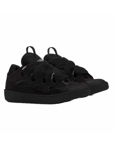 Sneakers Curb En Cuir Noir Lanvin présentée de profil en double｜Soulery Toulouse