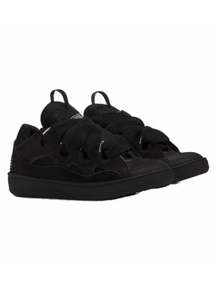 Sneakers Curb En Cuir Noir Lanvin présentée de profil en double｜Soulery Toulouse
