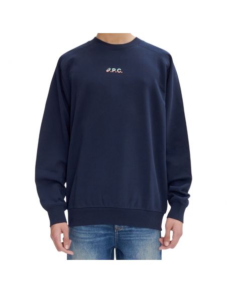 Sweat Lake Dark Navy A.P.C. Homme, présenté porté de face | Soulery Toulouse