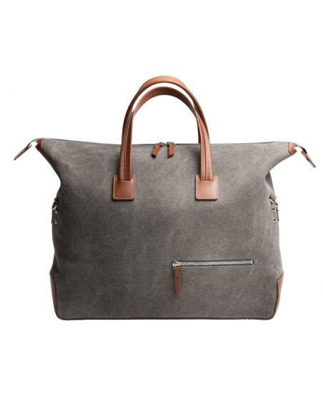 Sac Augustin 48 Heures Gris et Cognac présenté de face｜Soulery Toulouse