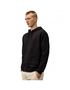 Sweat À Capuche En Polaire Relief Diagonal Total Eclipse Bleu C.P Company présenté porté de face｜Soulery Toulouse