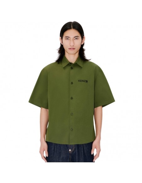Chemise 'Boke Flower 2.0' En Popeline De Coton Kaki Kenzo présenté porté de face| Soulery Toulouse
