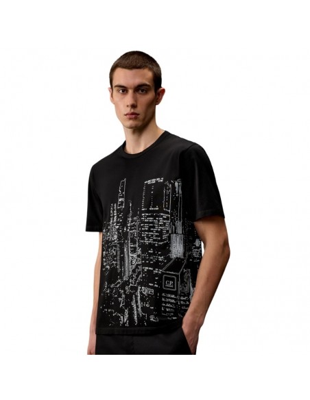 Tee-Shirt Jersey Metropolis Mercerized Noir C.P. Company présenté de face porté｜Soulery Toulouse