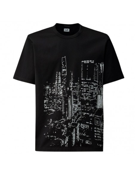 Tee-Shirt Jersey Metropolis Mercerized Noir C.P. Company présenté de face｜Soulery Toulouse