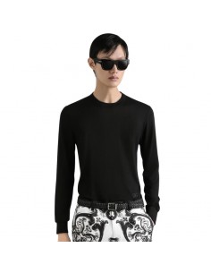 Pull ras-de-cou en soie Noir Dolce & Gabbana présenté de face porté｜Soulery Toulouse