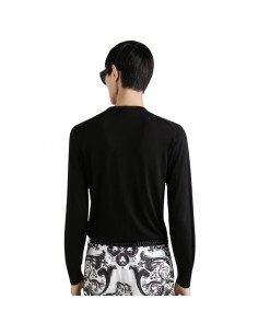 Pull ras-de-cou en soie Noir Dolce & Gabbana présenté de face porté｜Soulery Toulouse 2