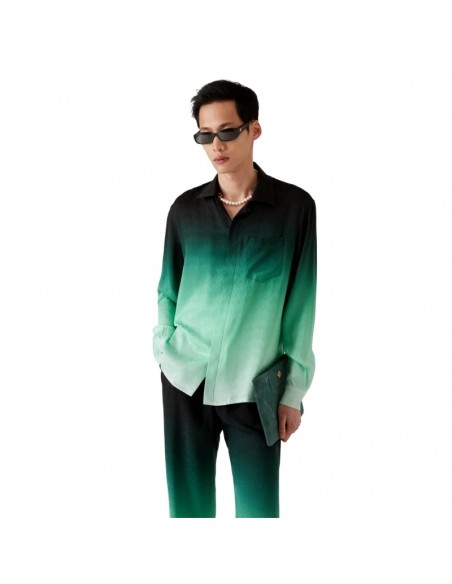 Chemise en Soie Jacquard Dégradé Ping Pong Vert Casablanca , présentée de face｜Soulery Toulouse