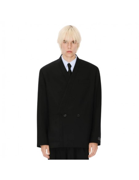 Veste De Tailleur Kimono En Laine Vierge Noire Kenzo Homme, présentée portée de face | Toulouse