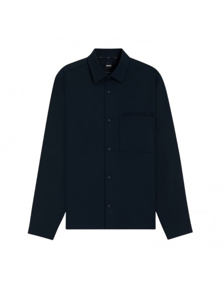 Chemise Décontractée En Twill Stretch Bleu Foncé Boss, présentée de face｜Soulery Boutique Homme Toulouse