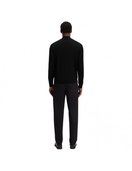 Pull En Laine Vierge À Encolure Zippée Noir Boss, présenté porté de dos｜Soulery Boutique Toulouse