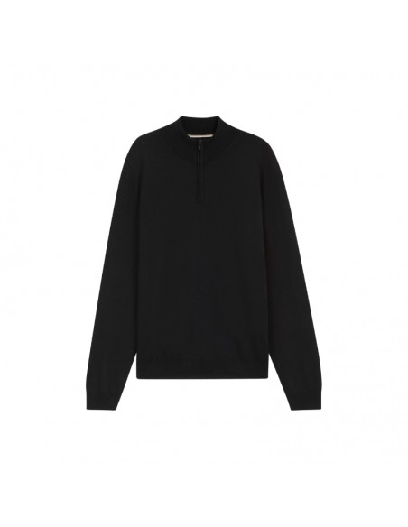Pull En Laine Vierge À Encolure Zippée Noir Boss, zoom sur le zip｜Soulery Boutique Toulouse