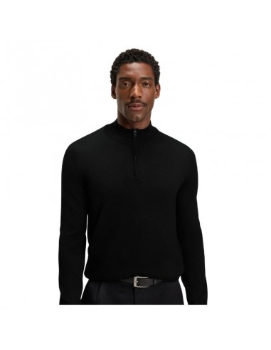 Pull En Laine Vierge À Encolure Zippée Noir Boss, présenté porté de face|Soulery Toulouse Pull En Laine Vierge À Encolure Zippée Noir Boss, présenté porté de face|Soulery Toulouse