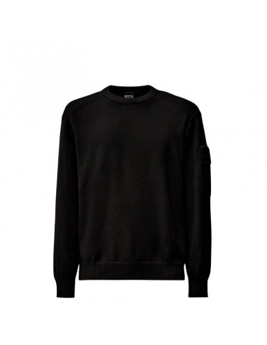 Pull Ras Du Cou En Laine Mérinos Extrafine Metropolis Noir C.P. Company, présenté de face｜Magasin pour Homme Toulouse