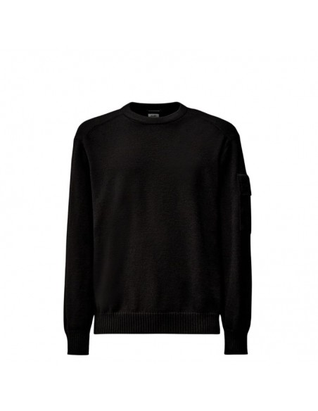 Pull Ras Du Cou En Laine Mérinos Extrafine Metropolis Noir C.P. Company, présenté de face｜Magasin pour Homme Toulouse